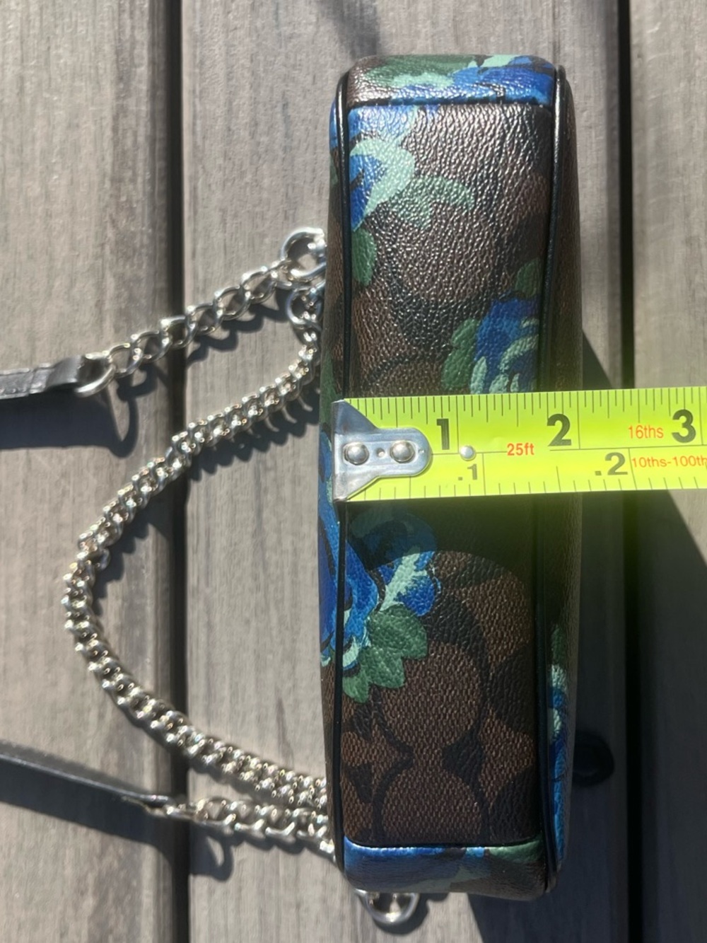 Coach; Signature Nolita 19; Brown/Blue Floral; Mini Bag; Accessory Silver Chain - Picture 4 of 13
